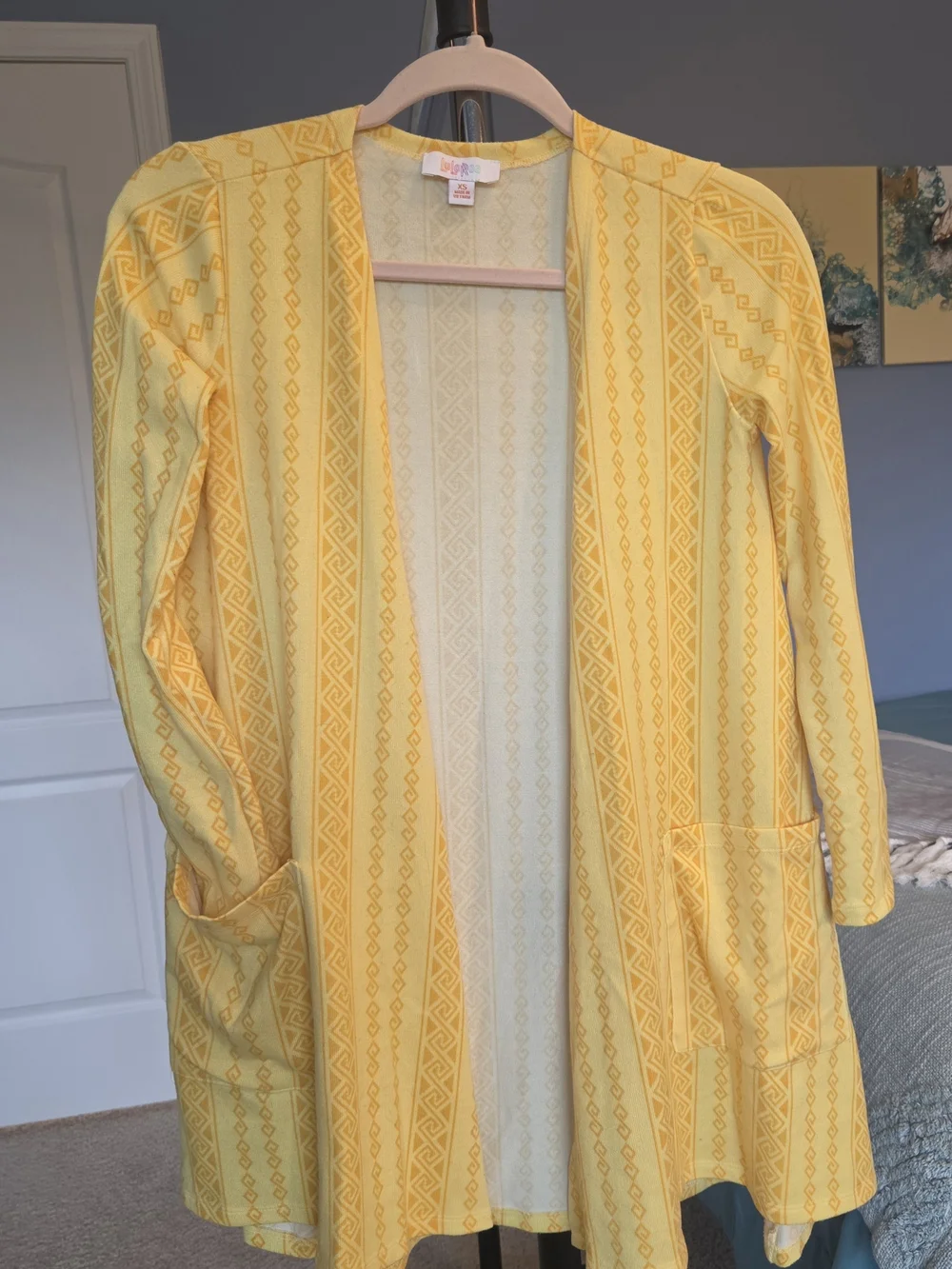 LuLaRoe Yellow Patterned Open-Front Cardigan
